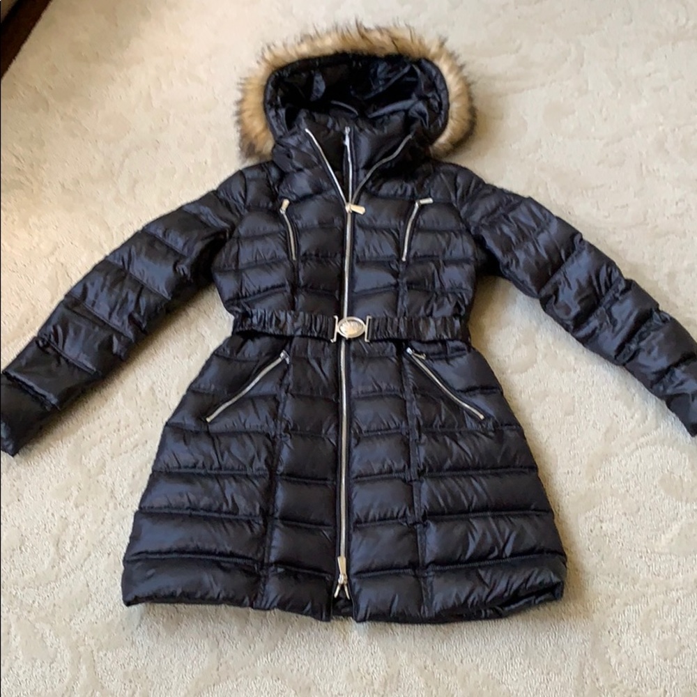 Dawn Levy down puffer jacket black with fur trim